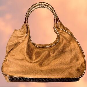 Obagi Tan Suede Hobo Shoulder Bag | Braided Handle | Y2K Vintage